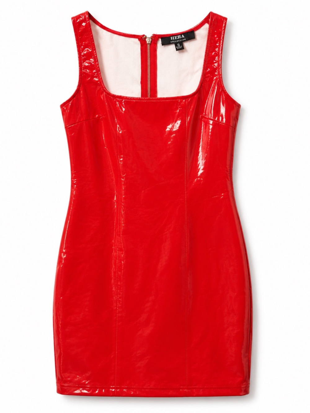 HERA Collection Red Faux Latex Mini Dress S Glossy Bodycon Sleeveless Clubwear